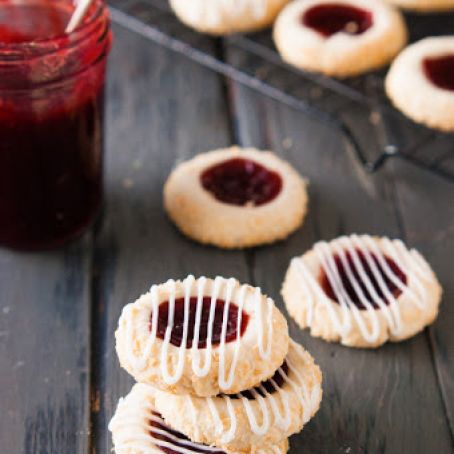 Coconut-laced Raspberry Thumbprint Cookies