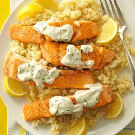Salmon with Dill Sauce & Lemon Risotto Recipe