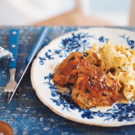 Mustard-Tarragon Roast Chicken with Egg Noodles