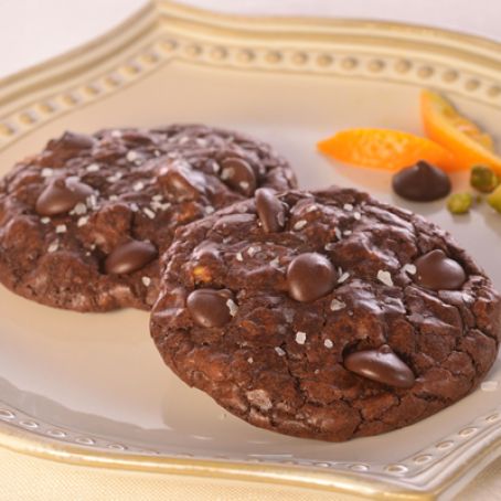 Dark Chocolate Truffle Cookies with Pistachios, Orange & Sea Salt