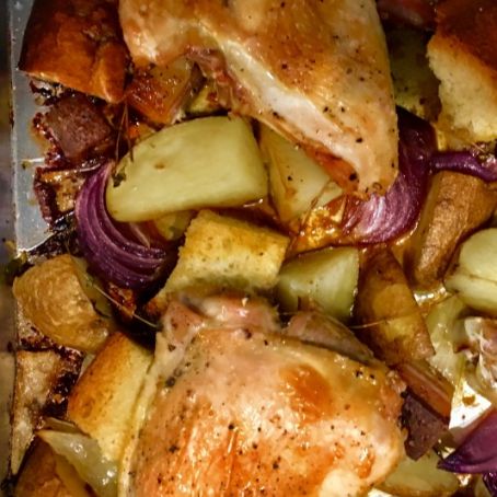 Sheet-Pan Chicken with Sourdough and Bacon
