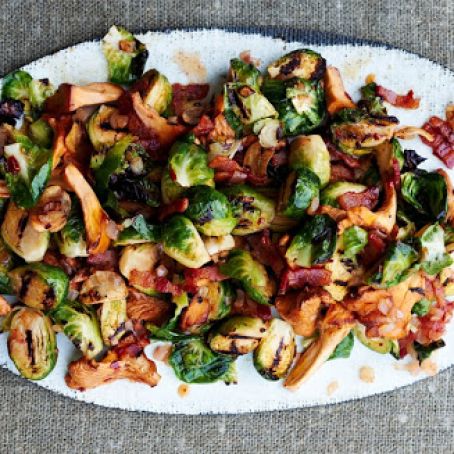 Grilled Brussels Sprouts with Chanterelles