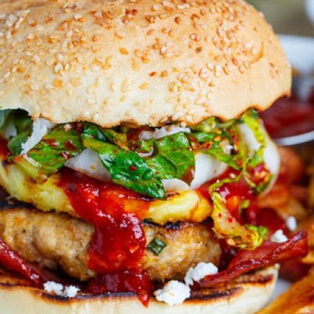 Korean BBQ Chicken Burgers with Grilled Pineapple and Gochujang BBQ Sauce on Closet Cooking