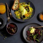 Crispy Beets With Turmeric Yogurt and Pickled Beet Stems