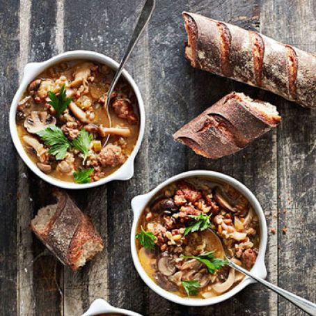 Mushroom, Sausage and Whole Grain Soup