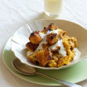 Pumpkin Bread Pudding with Vanilla Custard Sauce