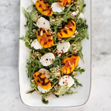 Grilled Peach Salad with Mint and Basil Pesto
