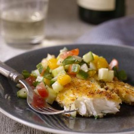 Parmesan-Crusted Tilapia with Cucumber, Tomato, & Fennel Relish