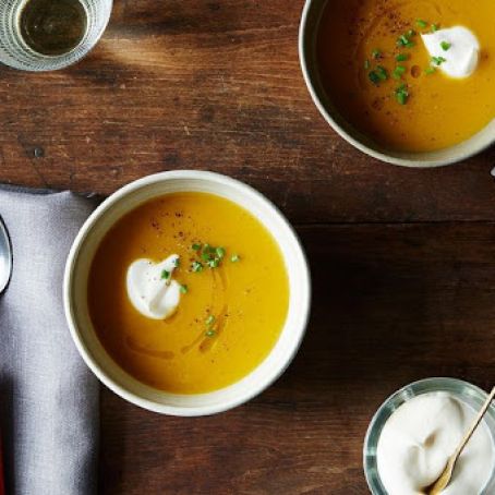 Thomas Keller's Butternut Soup with Brown Butter, Sage, and Nutmeg Crème Fraîche