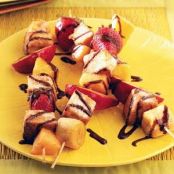 Grilled Fruit Skewers with chocolate syrup