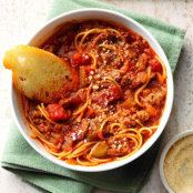 Ground beef spaghetti skillet