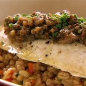 Filet of Sole on Barley and Veg with Grainy Mustard Sauce