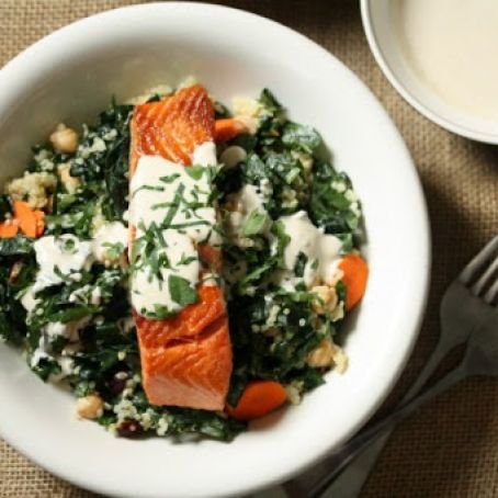 QUINOA-Salmon and Quinoa Bowls with Kale and Tahini-Yogurt Sauce