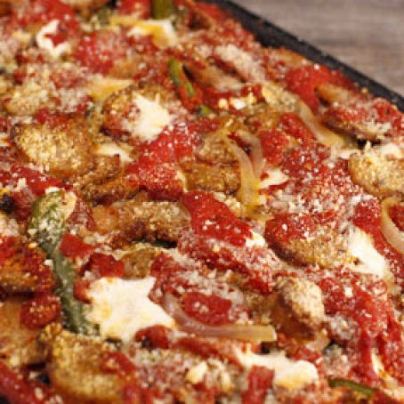 Sicilian Pizza with Italian Hot Sausage, Peppers and Onion