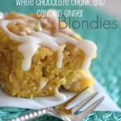 Pumpkin White Chocolate Chunk and Candied Ginger Blondies