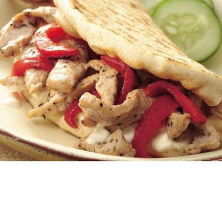 Peppered Pork Pitas with Garlic Spread