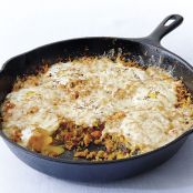 Shirred Eggs with Vegetable Hash and Smoked Cheddar