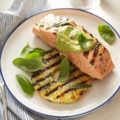 Salmon and Pineapple Grilled with Avocado Dressing
