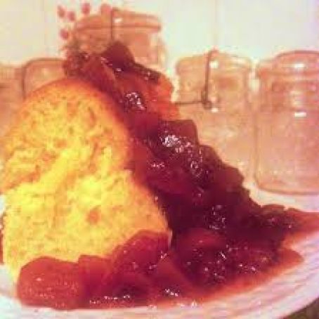 Mock Angel Food Cake with Peach Raspberry Lavender Jam