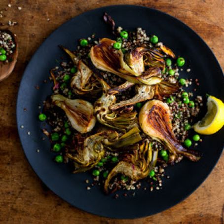 Quinoa Bowl With Artichokes, Spring Onions and Peas