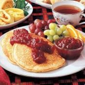 Eggnog Pancakes with Cranberry Sauce Recipe