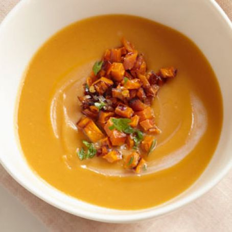 Sweet Potato–Coconut Soup With Spicy Relish
