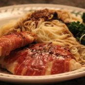 Chicken and Sage over Fettucini  and Shiitake Mushrooms and Fruit Salad