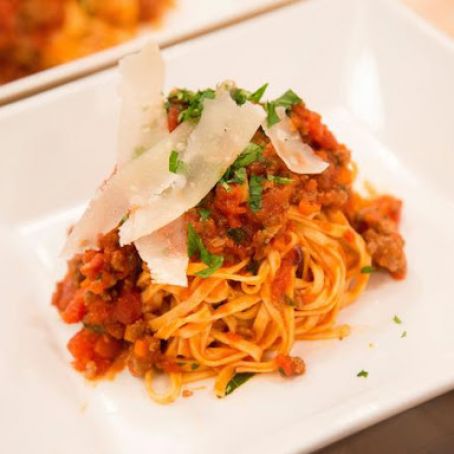 Linguini Bolognese with Pancetta, Beef, Tomato Sauce, Herbs and Parmesan