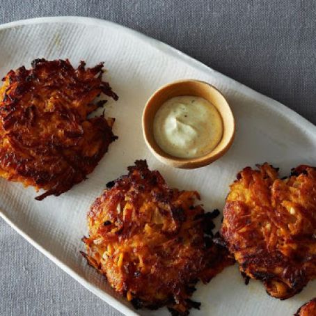 Maple Sweet Potato Cakes with Curried Greek Yogurt