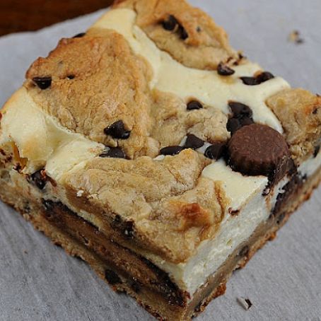 Peanut Butter Cup- Peanut Butter Chocolate Chip Cookie Dough Cheesecake Bars