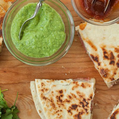 Steak Quesadillas with Guasacaca Sauce and Pickled Radishes