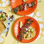 Beef Kebabs with Avocado-Tomatillo Relish