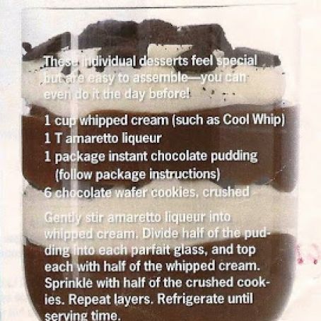 Chocolate pudding and amaretto whipped cream parfaits