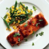 Barbecue-Glazed Salmon with Green Beans & Corn