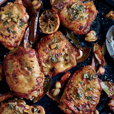 Golden Chicken Thighs with Charred-Lemon Salsa Verde
