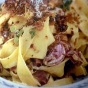 Pappardelle with Braised Leeks and Prosciutto and Porcini Pangrattato