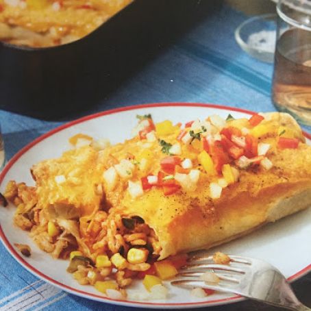 Corn & Cheddar Enchiladas with Sweet Pepper Salsa
