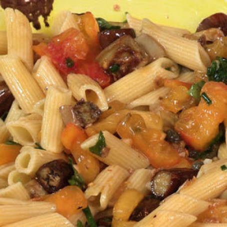 Penne With Roasted Eggplant, Chile and Mint