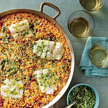 Skillet Orzo with Fish and Herbs