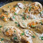 Chicken and Mushroom Skillet in a Creamy Asiago and Mustard Sauce