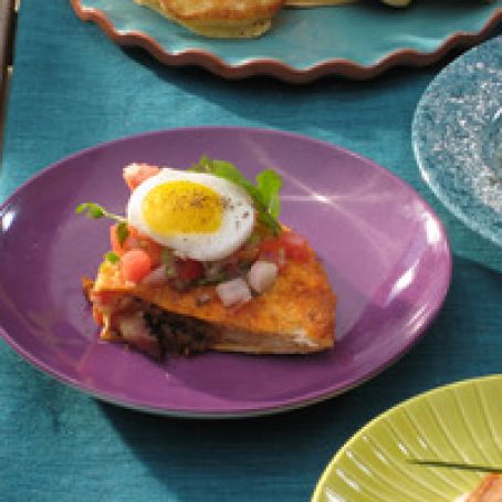 Crispy Bacon and Hash Brown Quesadillas with Fried Quail Eggs