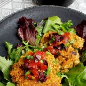 Feta-Scallion Couscous Cakes With Tomato-Olive Salad