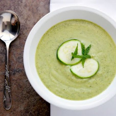 CHILLED ZUCCHINI YOGURT SOUP w/MINT