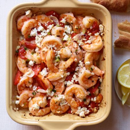 Garlicky Roasted Shrimp, Red Peppers and Feta