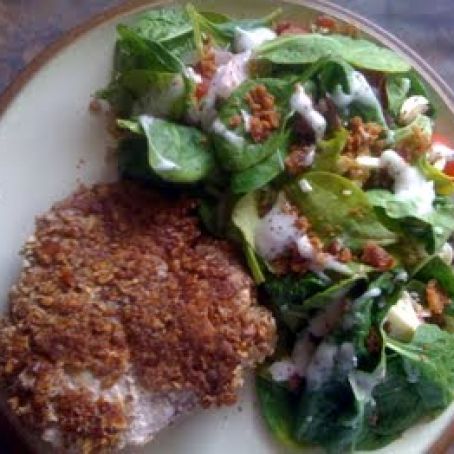 Pecan Crusted Pork Chop & Spinach Salad