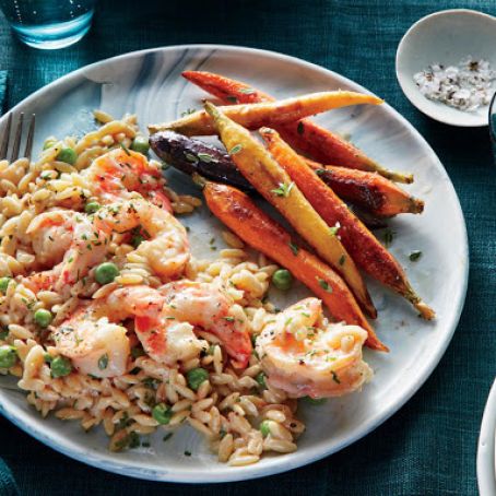 Creamy Lemon Orzo with Peas and Shrimp