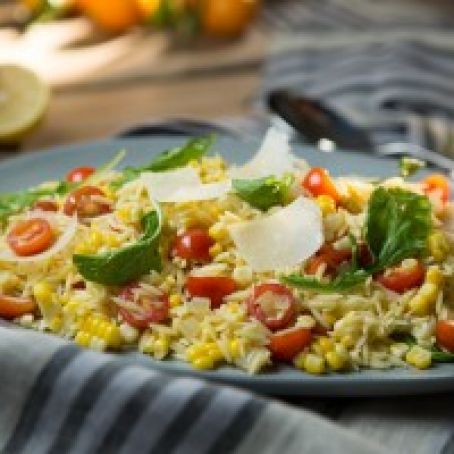 Orzo Salad with Corn, Arugula and Cherry Tomatoes