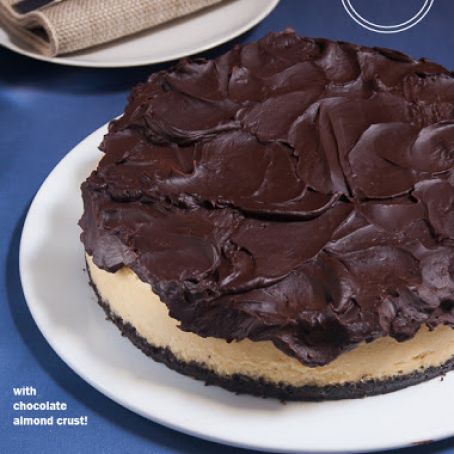 cheesecake - kahlua cheesecake with chocolate almond crust and chocolate ganache