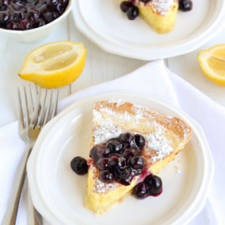 Lemon Cake Pie with Blueberry Compote