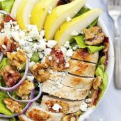 GRILLED CHICKEN, BACON, AND PEAR SALAD WITH POPPYSEED DRESSING